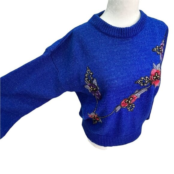 VINTAGE 1980's Royal Blue Raime Blend Embroidered Sweater Size M/L - Picture 4 of 8
